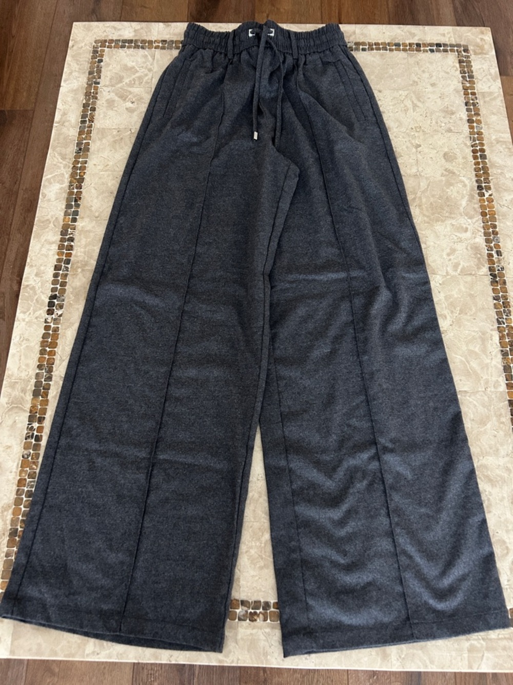 NWOT Zara Wide Leg Trouser’s/ Pants Gray /Elastic Drawstring Waist women’s‎  XS